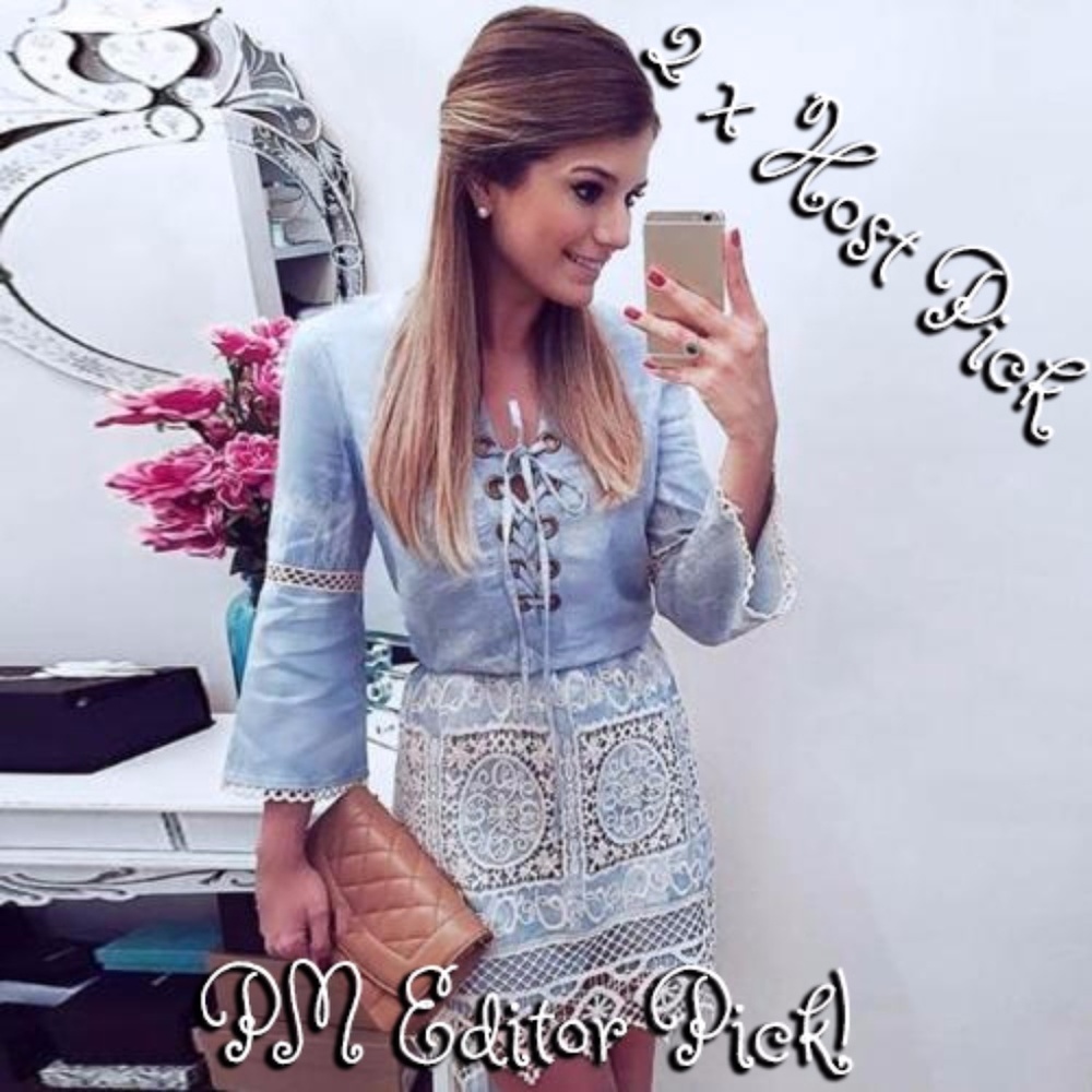 Denim Look Lace Party Evening Cocktail Mini Dress